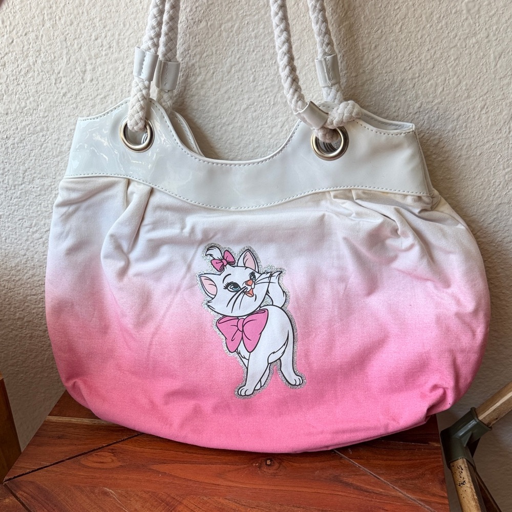 White & Pink Ombre Aristocats Marie Cat Tote Bag with Rope Handles